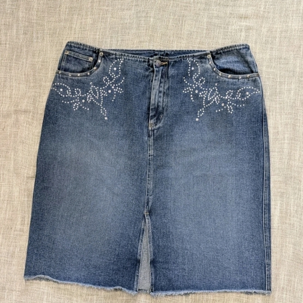 Venezia Vintage High Waist Denim Skirt Western Rhinestone y2k